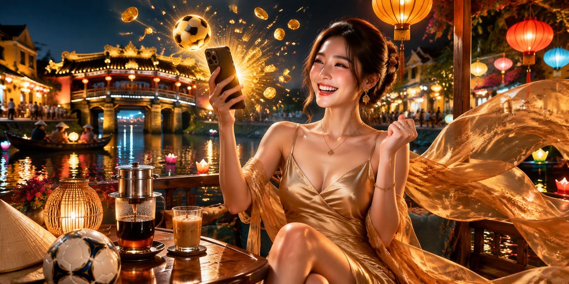 Người dùng tại quán cà phê Hội An theo dõi bóng đá trên điện thoại