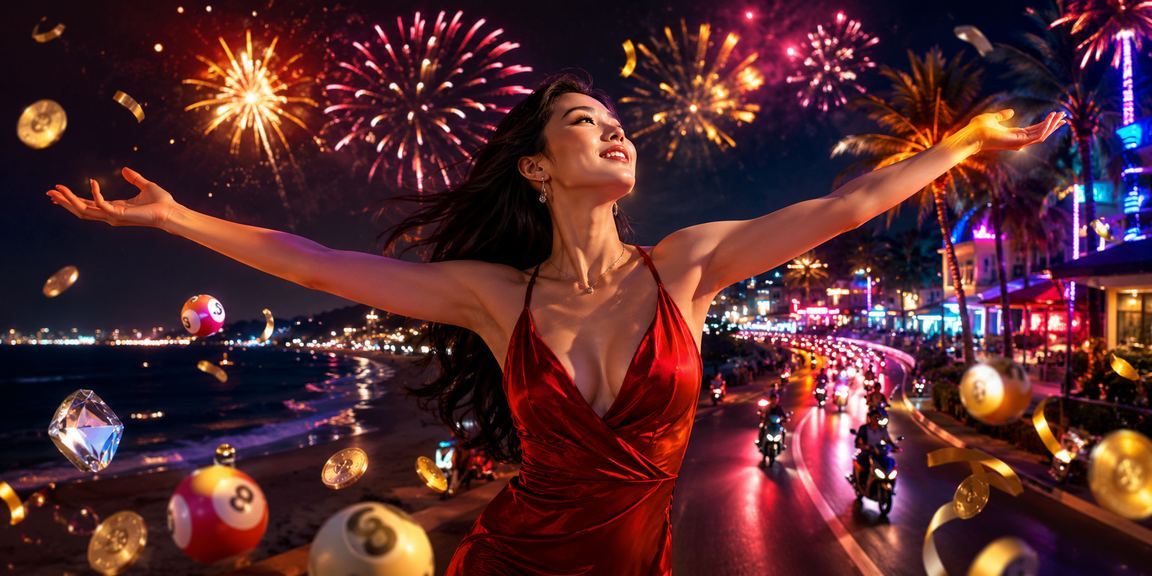 Không khí Phan Thiết với chủ đề giải thưởng và đèn neon về đêm